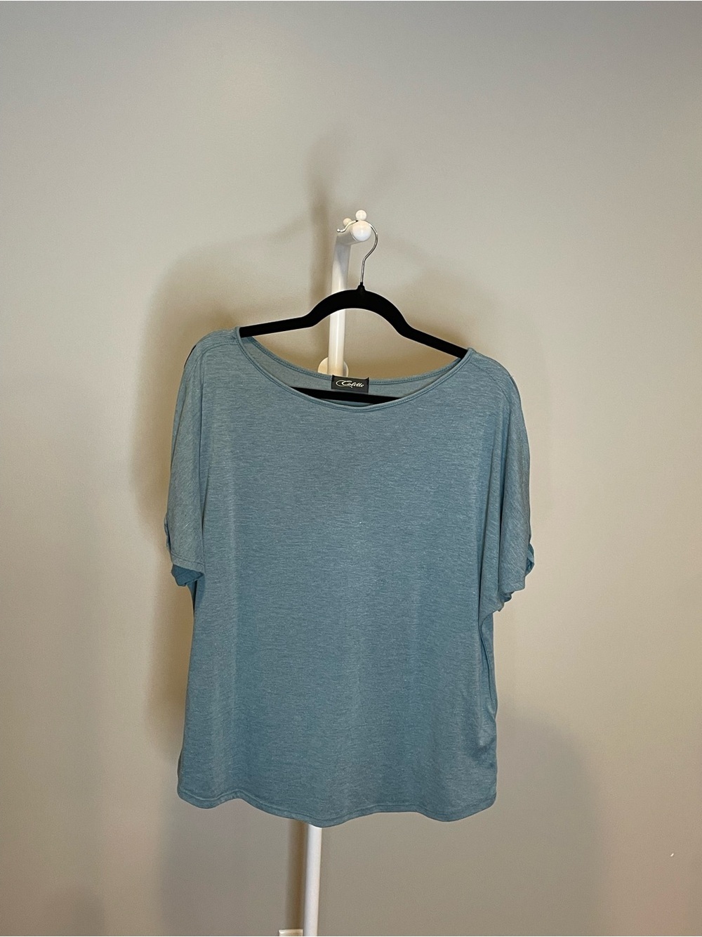 Colette Dusty Blue Relaxed Short-Sleeve Boatneck Top